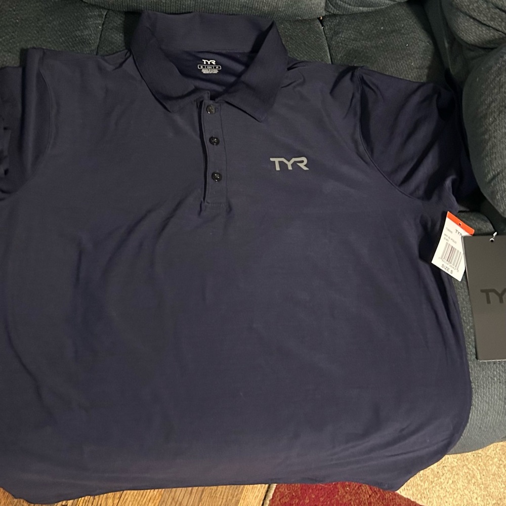 TYR Blue Polo Shirt Performance Athletic Wear